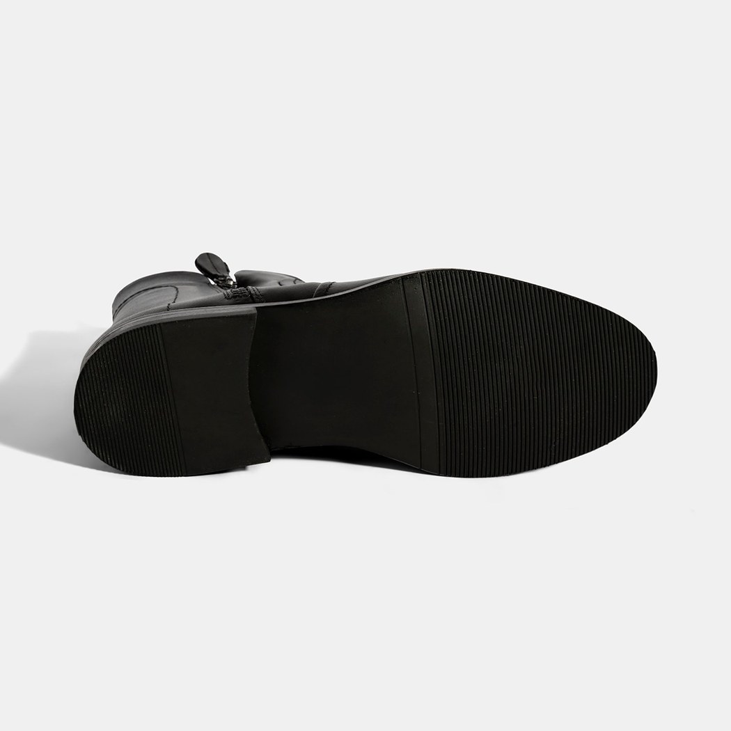 Kadın Siyah Çift Fermuarlı Deri Bot