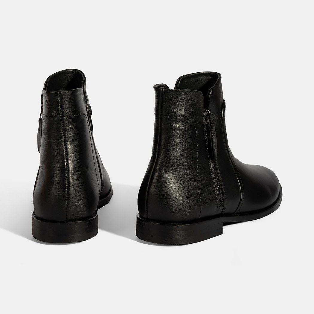 Kadın Siyah Çift Fermuarlı Deri Bot