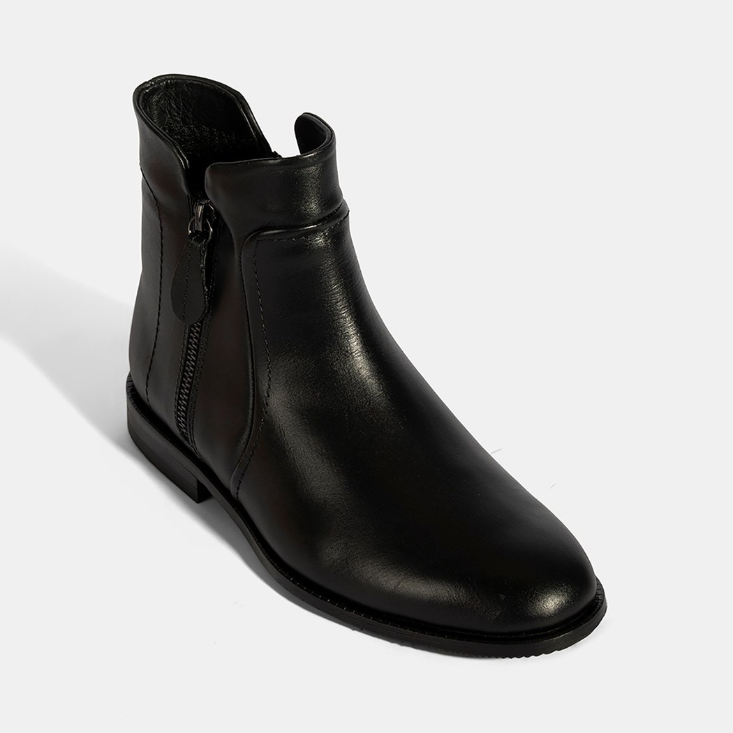 Kadın Siyah Çift Fermuarlı Deri Bot