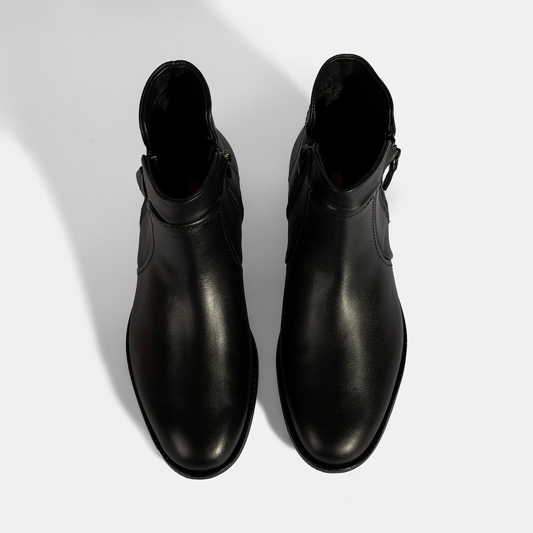 Kadın Siyah Çift Fermuarlı Deri Bot