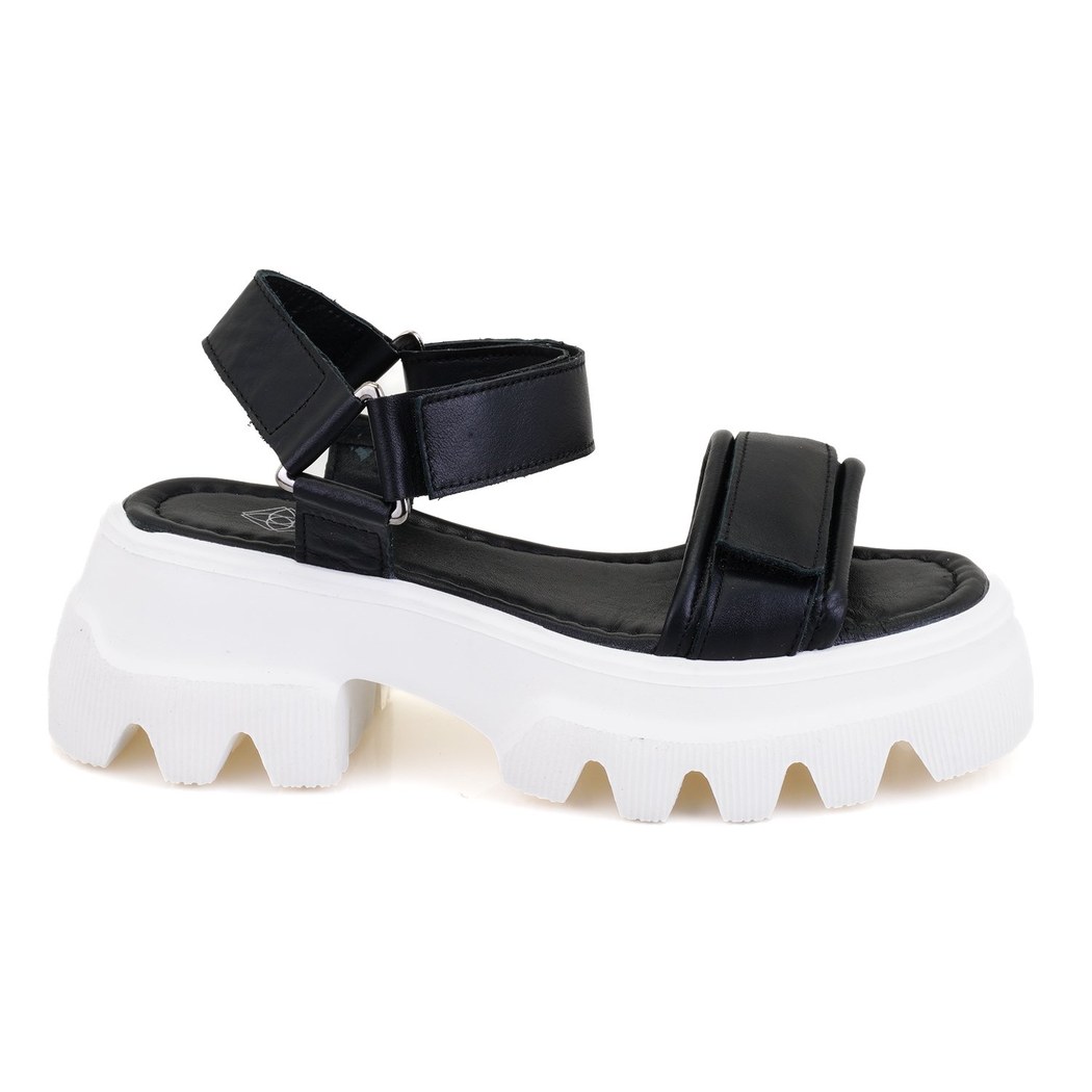 Kadın Siyah Cırt Cırtlı Dolgu Topuklu Sandalet