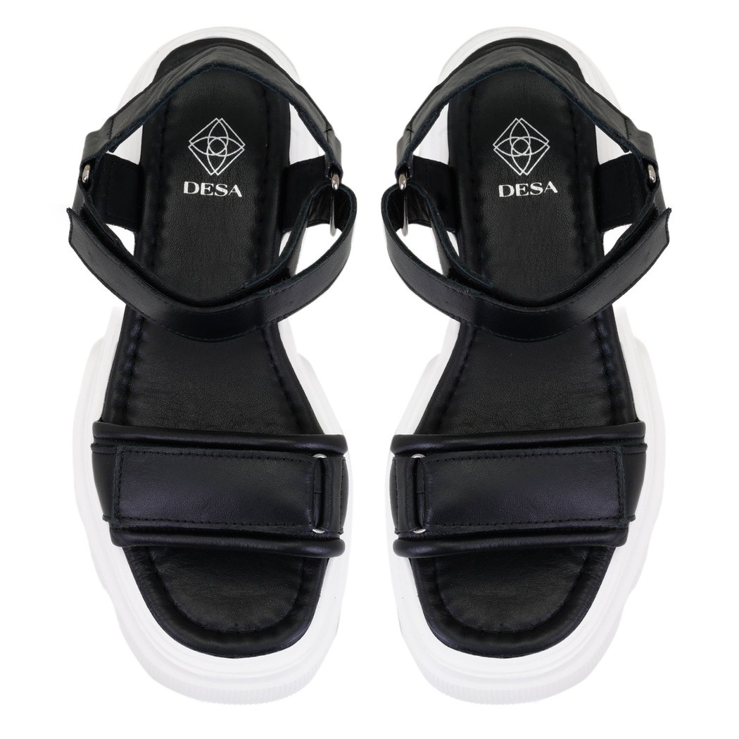 Kadın Siyah Cırt Cırtlı Dolgu Topuklu Sandalet