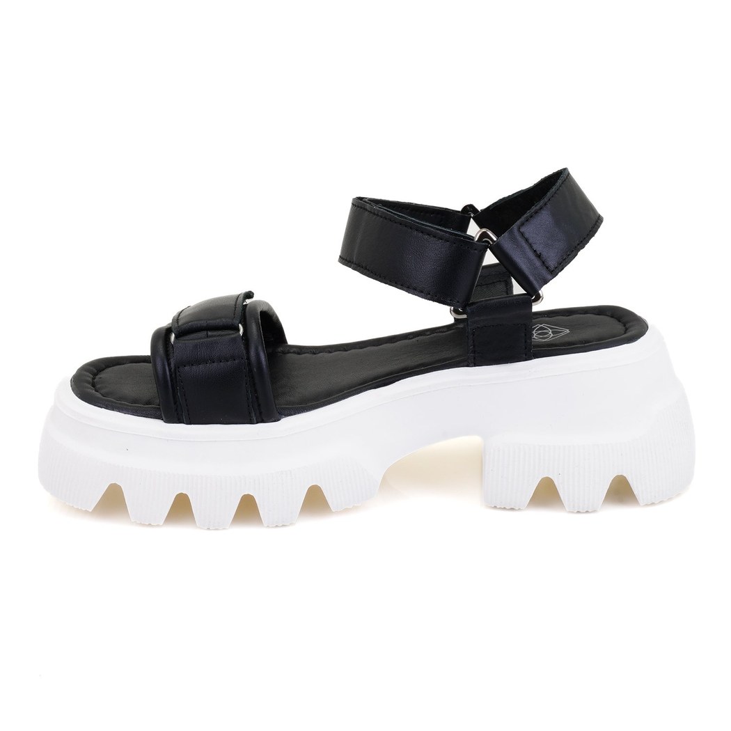 Kadın Siyah Cırt Cırtlı Dolgu Topuklu Sandalet