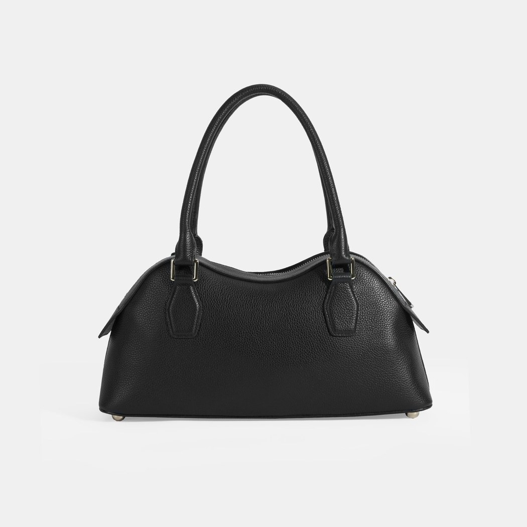 Kadın Siyah Deri Çanta Aksesuarlı Büyük Omuz Çantası