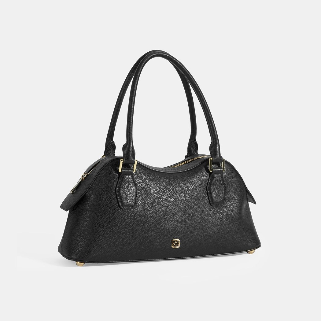 Kadın Siyah Deri Çanta Aksesuarlı Büyük Omuz Çantası