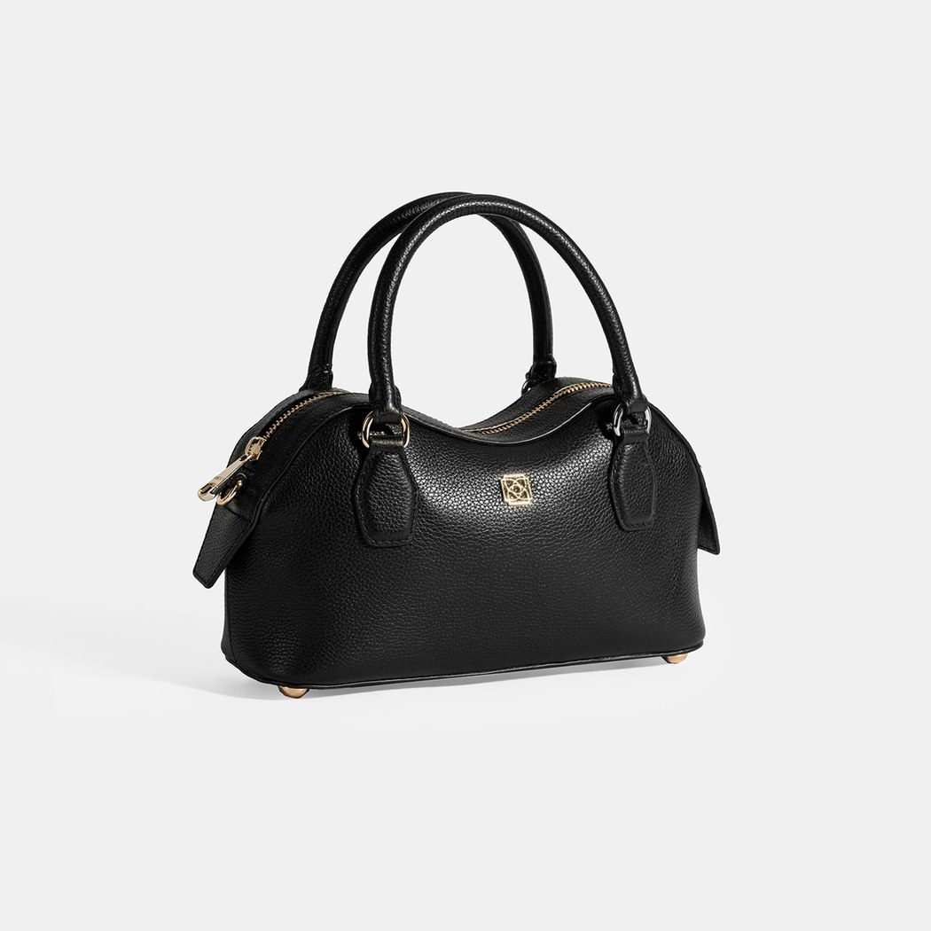 Kadın Siyah Deri Çanta Aksesuarlı Mini El Çantası