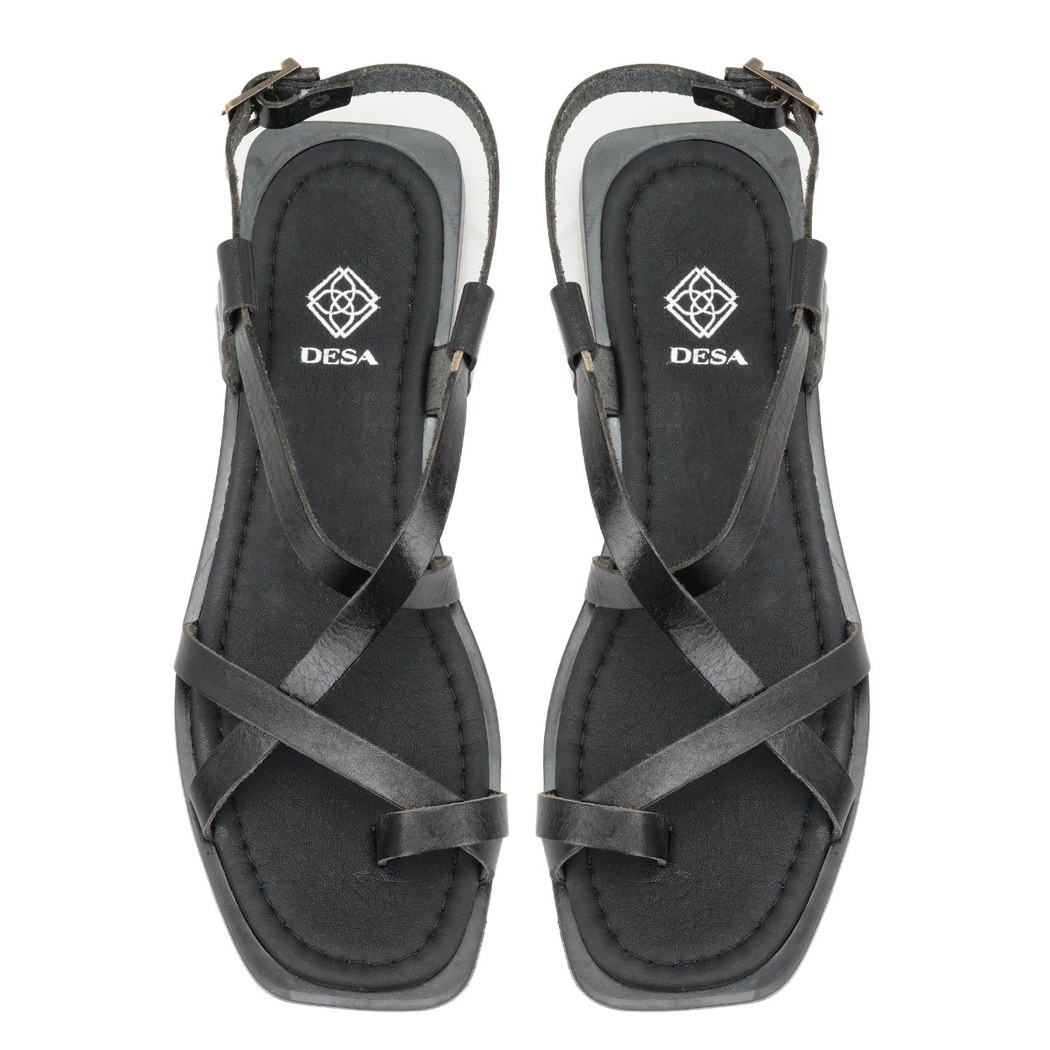 Kadın Siyah Deri Sandalet