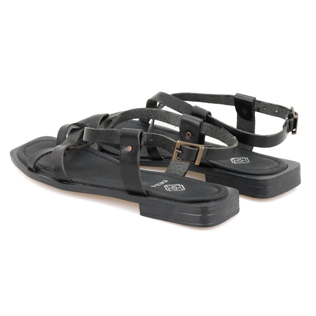 Kadın Siyah Deri Sandalet