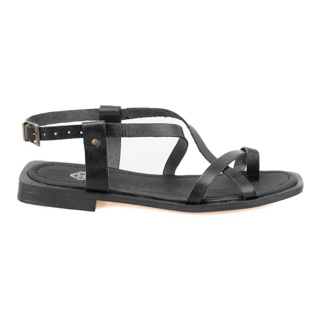Kadın Siyah Deri Sandalet