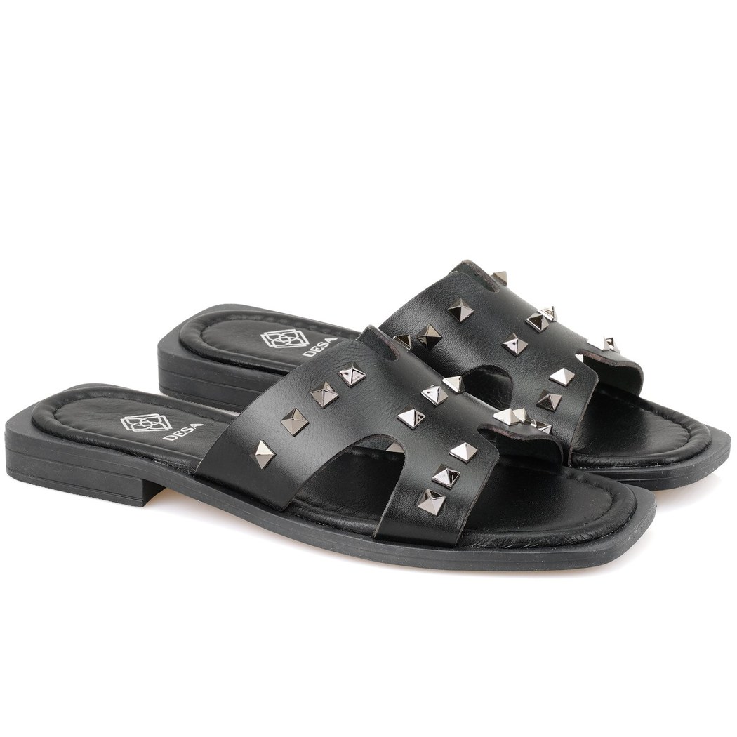 Kadın Siyah Deri Terlik