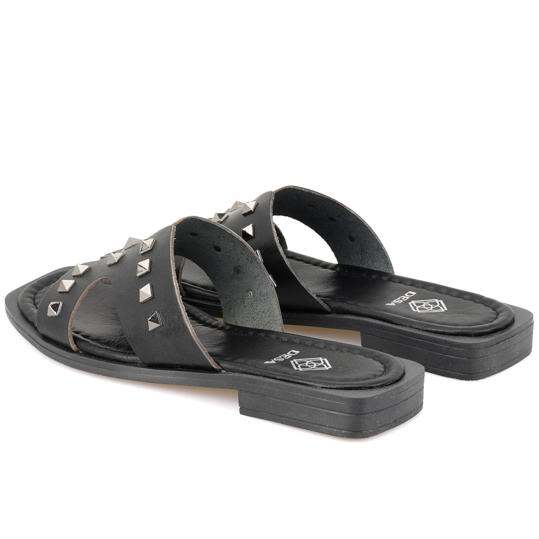 Kadın Siyah Deri Terlik