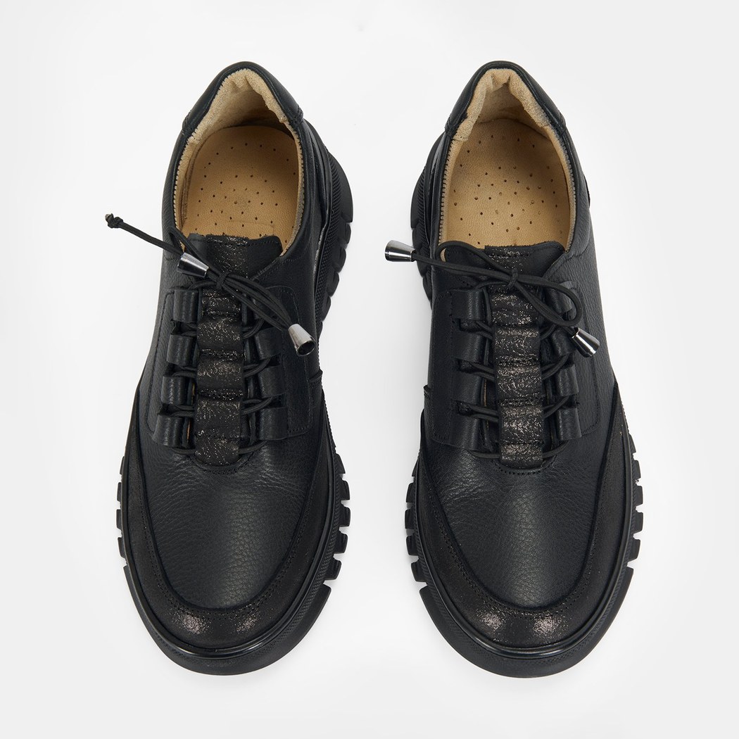 Kadın Siyah DesaComfort Deri Bağcıklı Günlük Ayakkabı