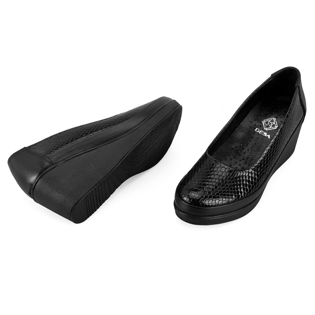 Kadın Siyah DesaComfort Dolgu Topuklu Deri Günlük Ayakkabı
