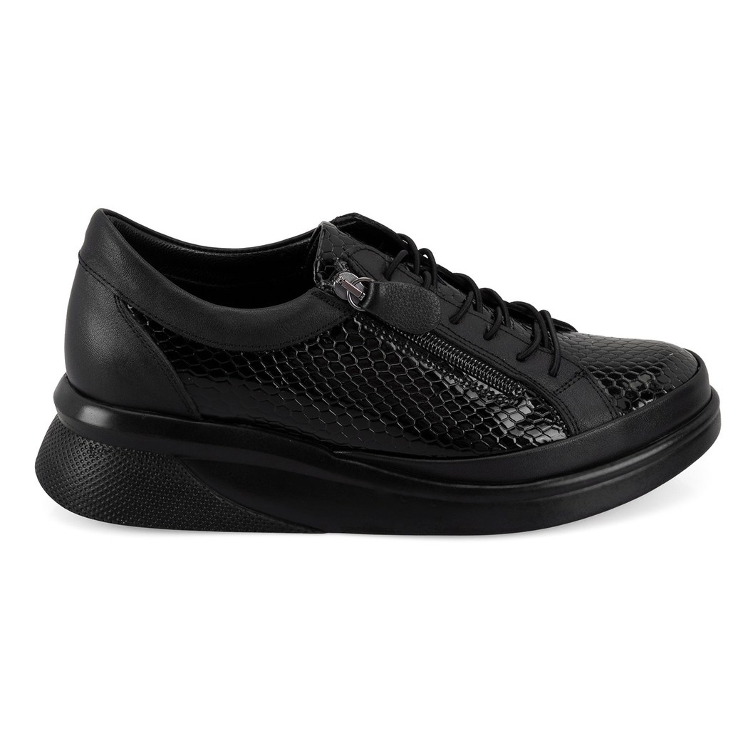 Kadın Siyah DesaComfort Kroko Baskılı Deri Günlük Ayakkabı