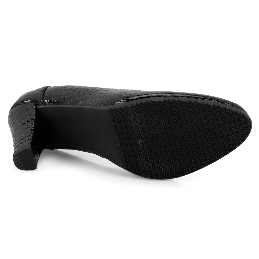 Kadın Siyah DesaComfort Kroko Baskılı Deri Klasik Ayakkabı