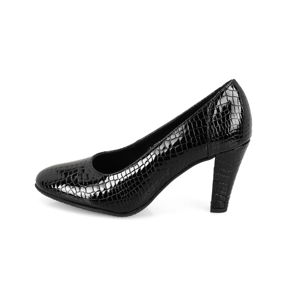 Kadın Siyah DesaComfort Kroko Baskılı Deri Klasik Ayakkabı