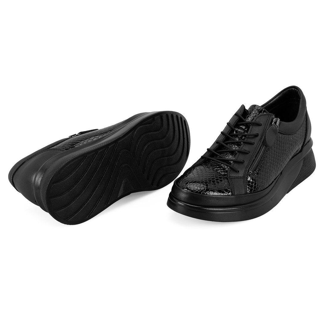 Kadın Siyah DesaComfort Kroko Baskılı Deri Günlük Ayakkabı