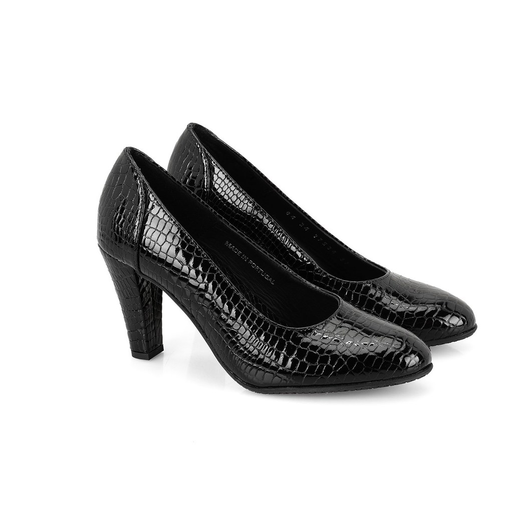 Kadın Siyah DesaComfort Kroko Baskılı Deri Klasik Ayakkabı
