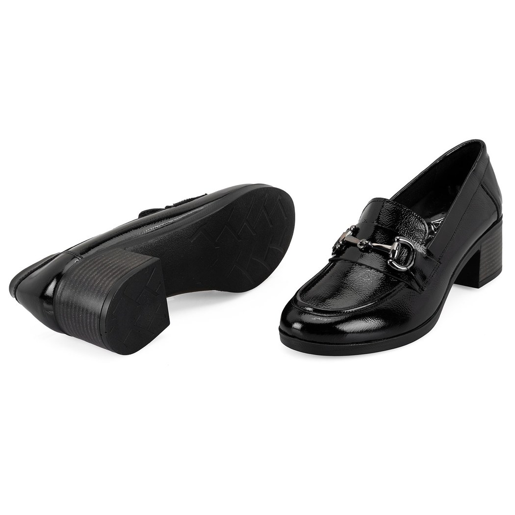 Kadın Siyah DesaComfort Topuklu Deri Loafer