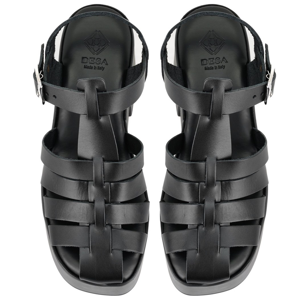 Kadın Siyah Dolgu Topuklu Deri Sandalet