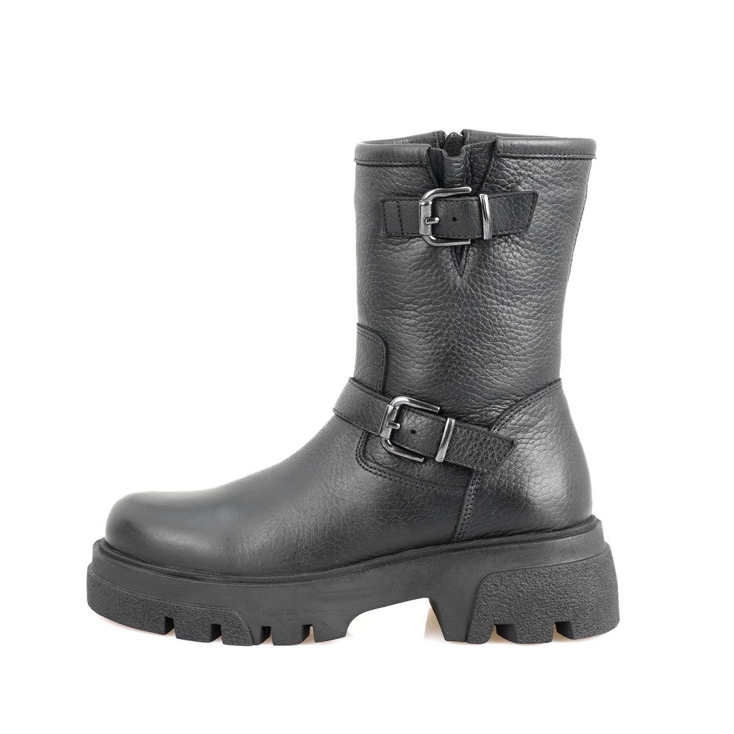 Kadın Siyah Fermuarlı Deri Bot