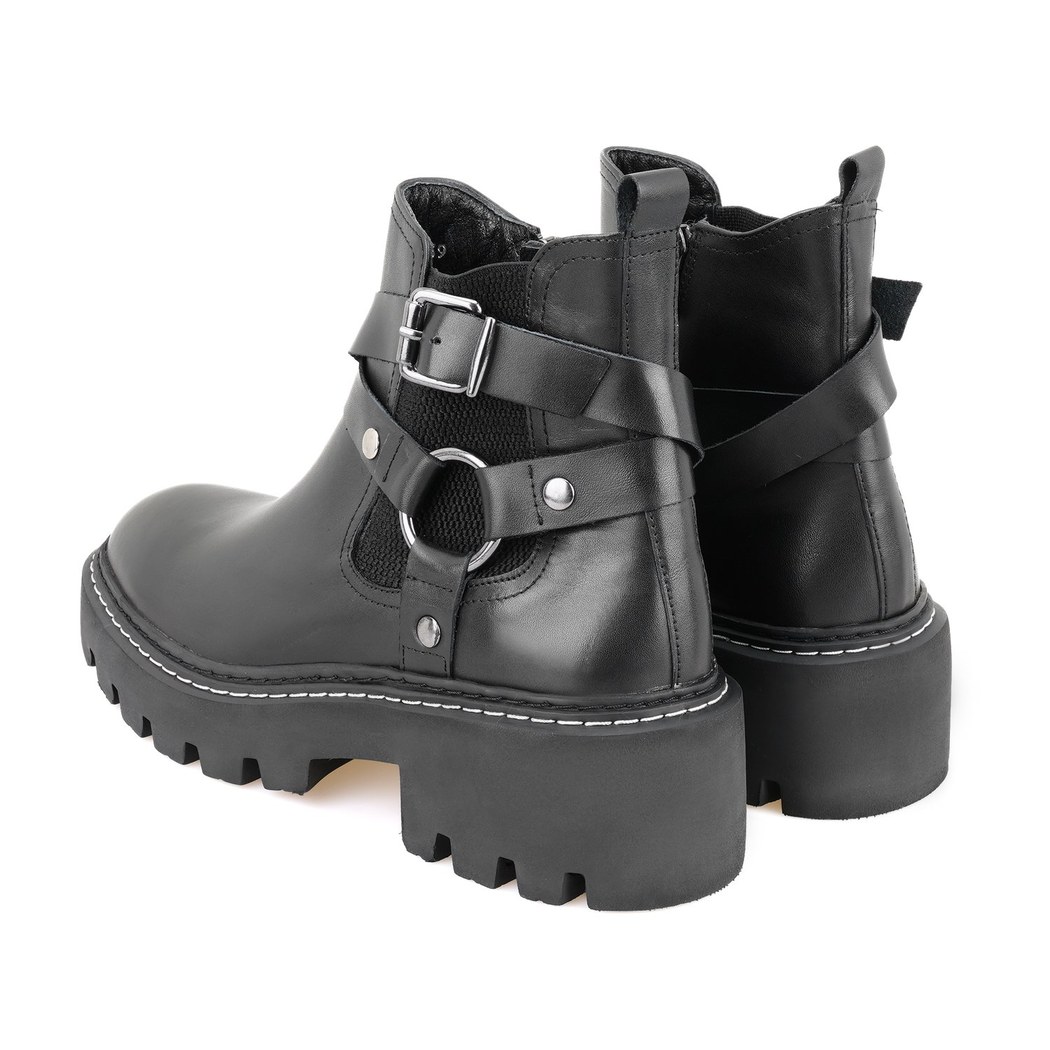 Kadın Siyah Fermuarlı Deri Bot