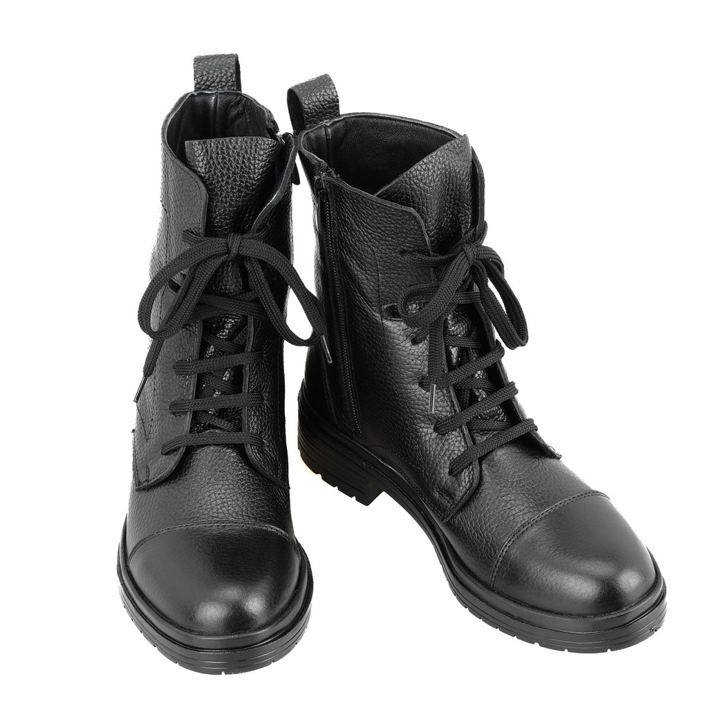 Kadın Siyah Fermuarlı Deri Bot