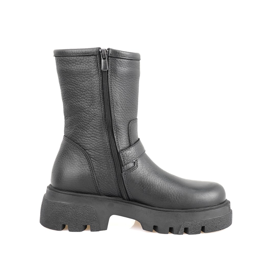 Kadın Siyah Fermuarlı Deri Bot