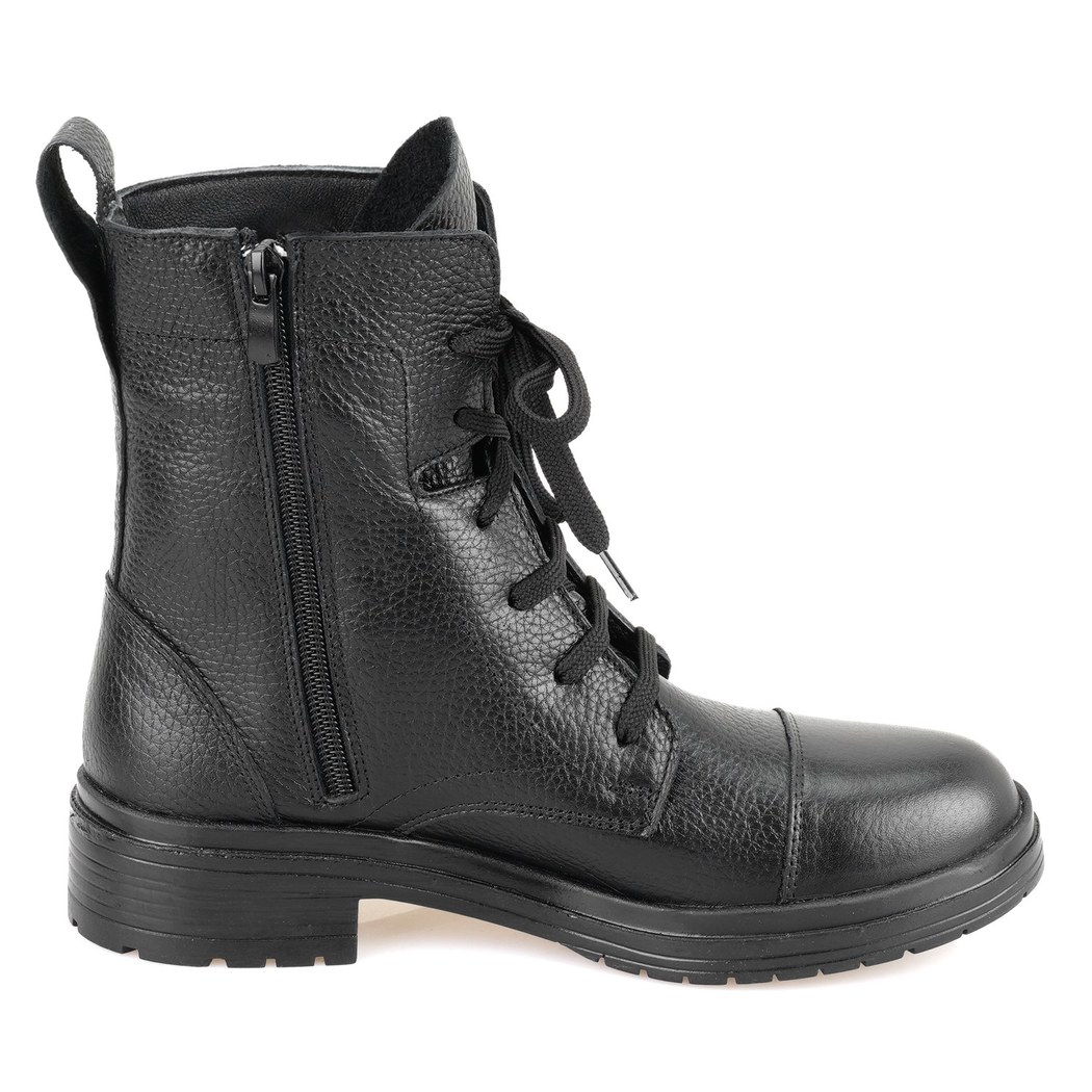 Kadın Siyah Fermuarlı Deri Bot