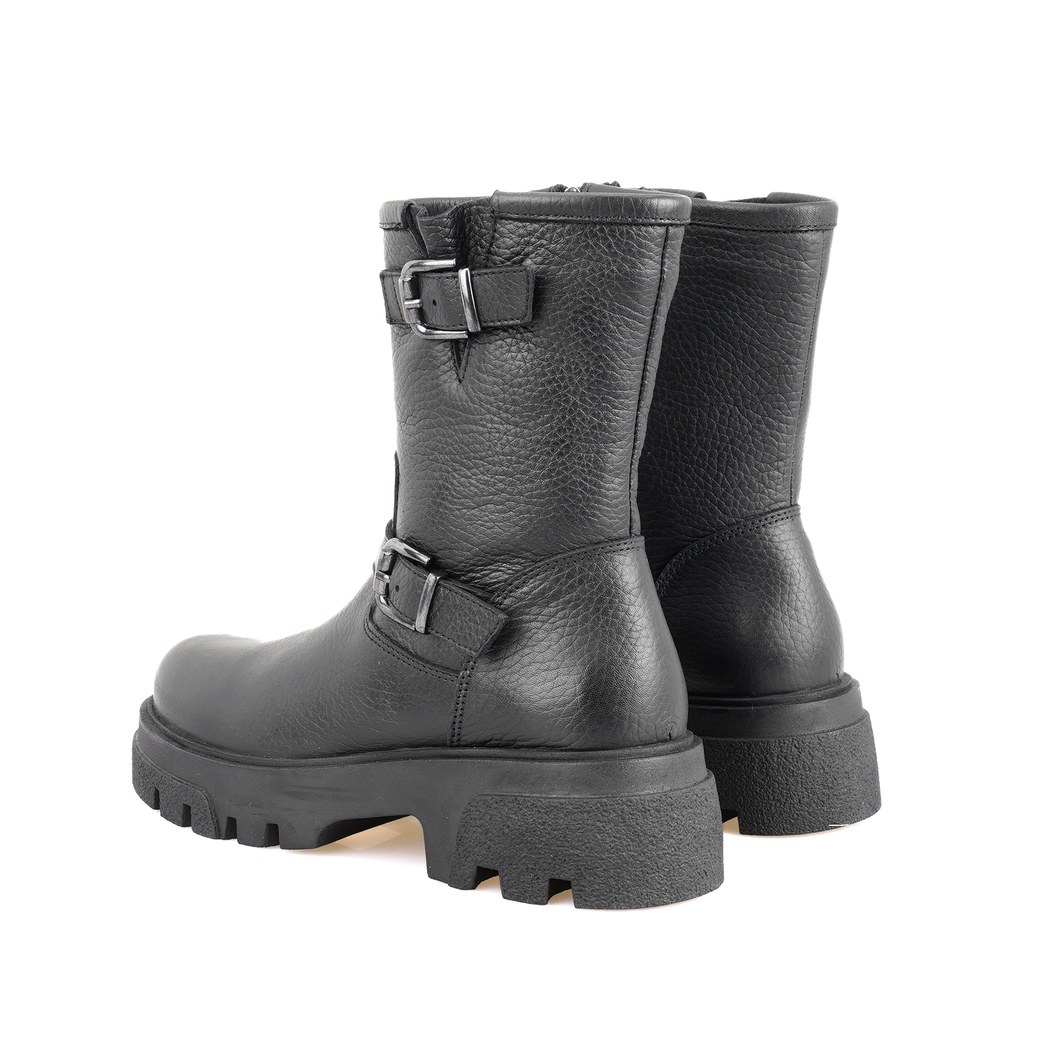 Kadın Siyah Fermuarlı Deri Bot