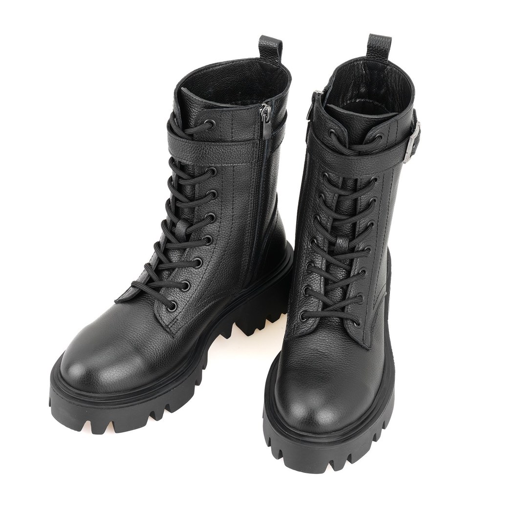 Kadın Siyah Fermuarlı Deri Bot