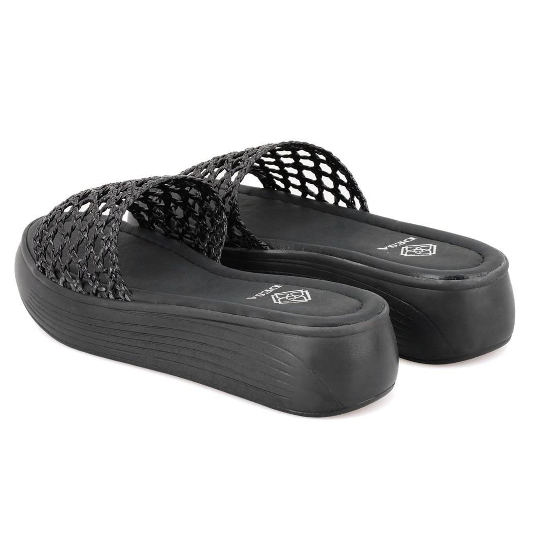 Kadın Siyah File Örgülü Terlik