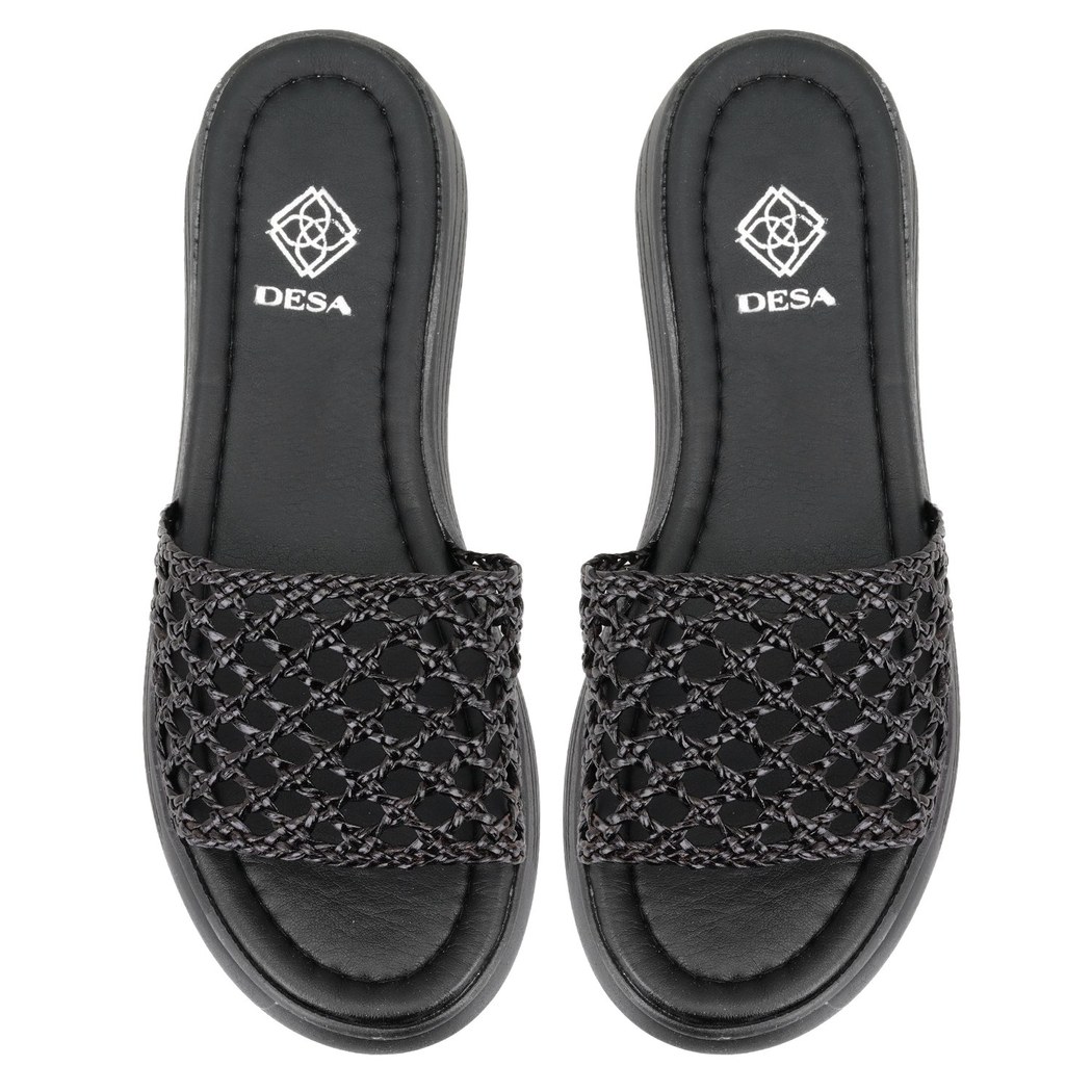 Kadın Siyah File Örgülü Terlik