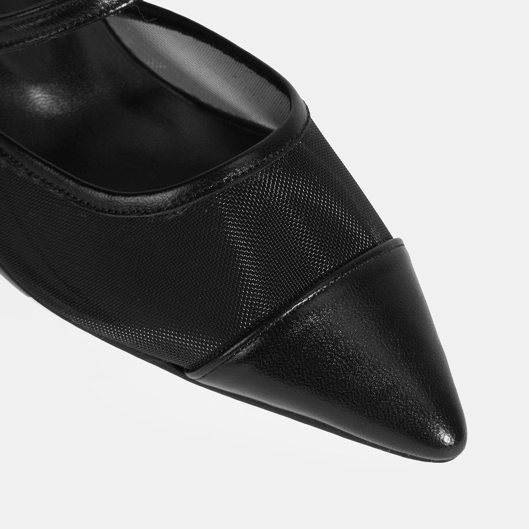 Kadın Siyah Fileli Deri Topuklu Terlik