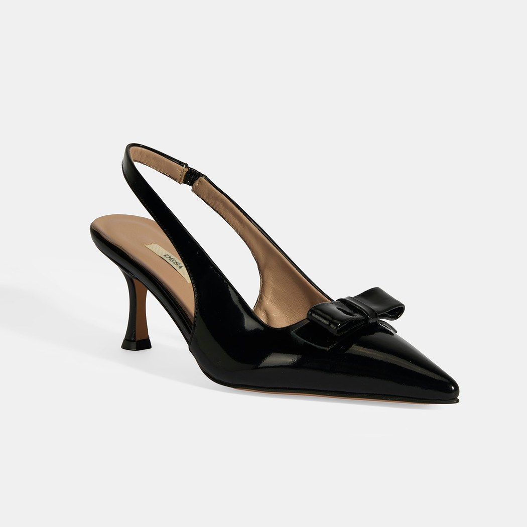 Kadın Siyah Fiyonk Detaylı Rugan Topuklu Klasik Ayakkabı