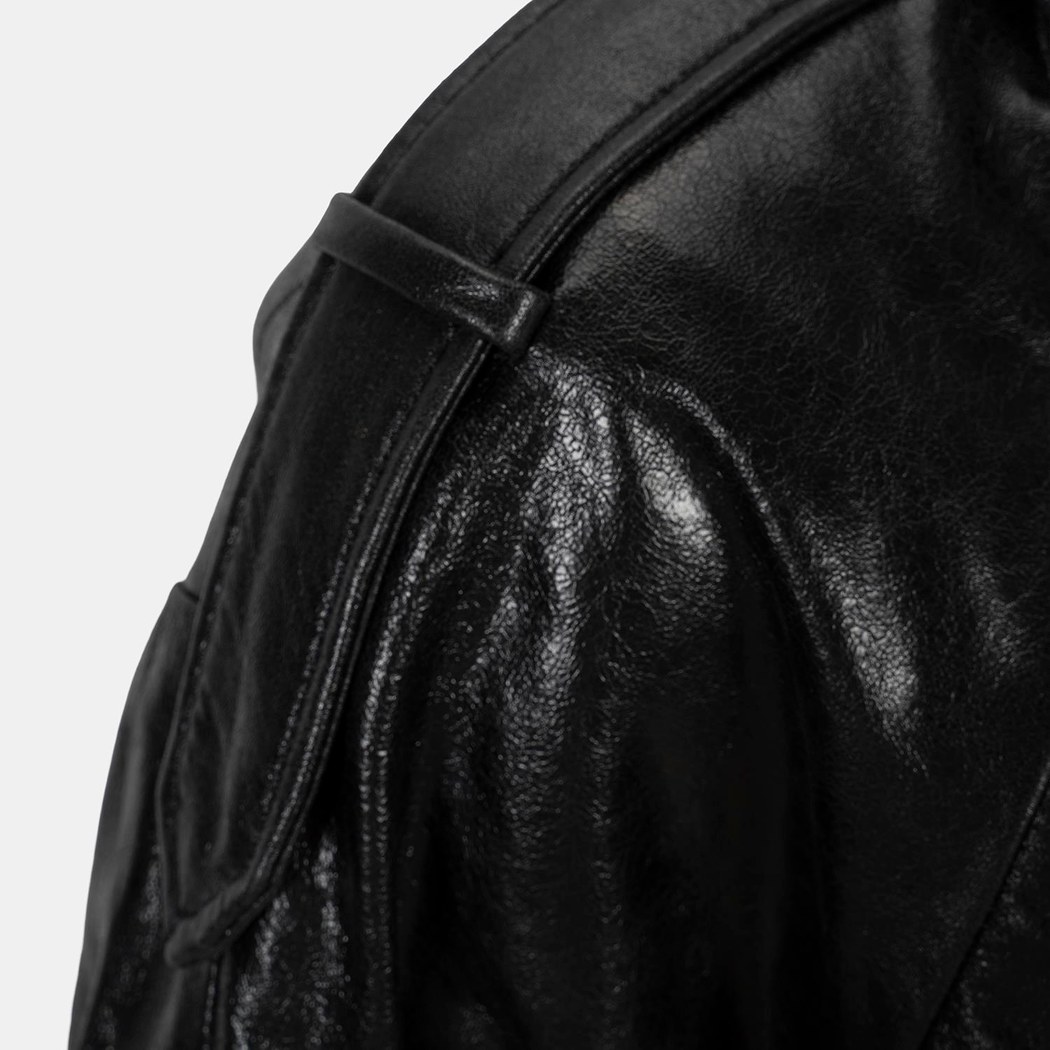 Kadın Siyah Gömlek Yakalı Deri Bomber Ceket