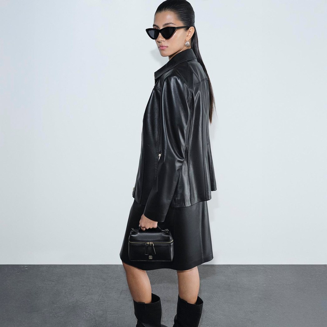 Kadın Siyah Gömlek Yakalı Fit Deri Ceket