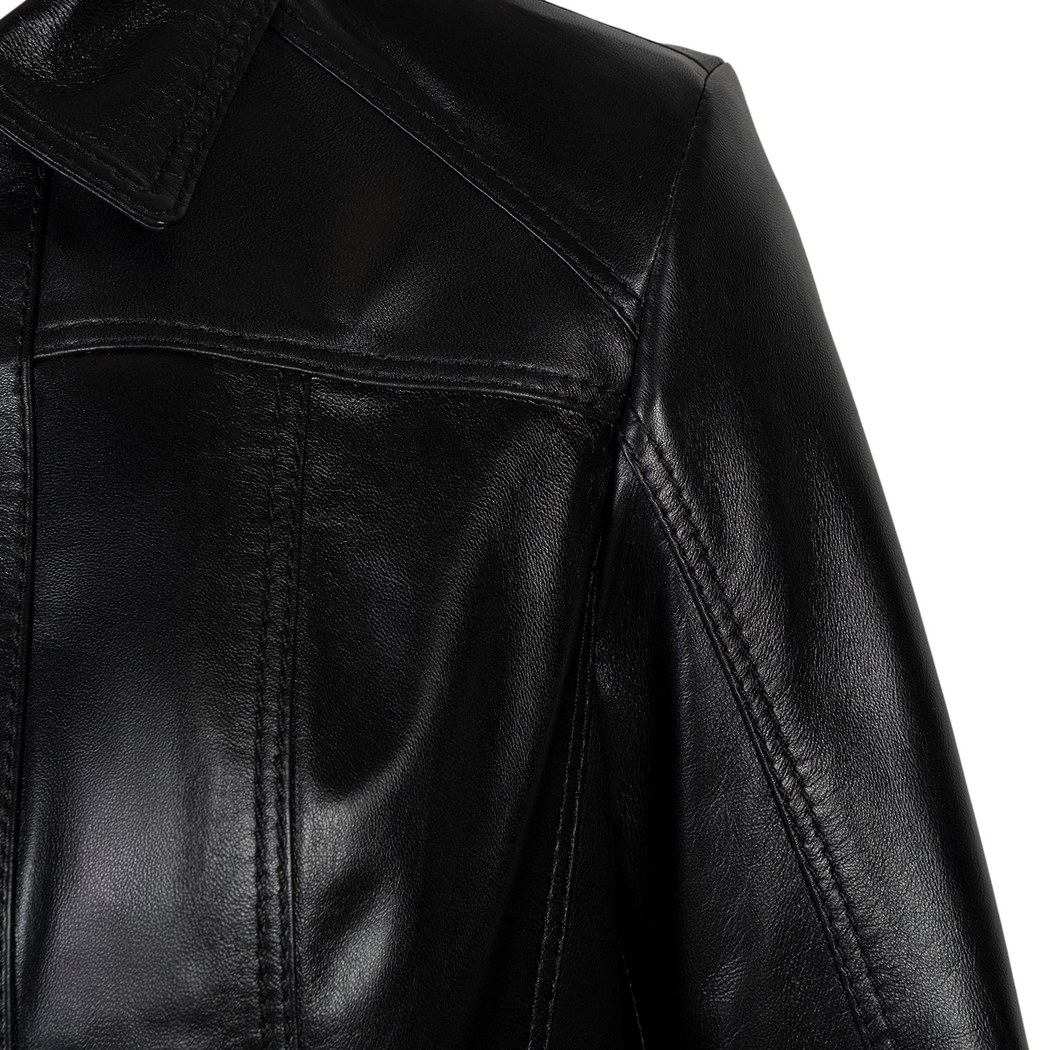 Kadın Siyah Gömlek Yakalı Fit Deri Ceket