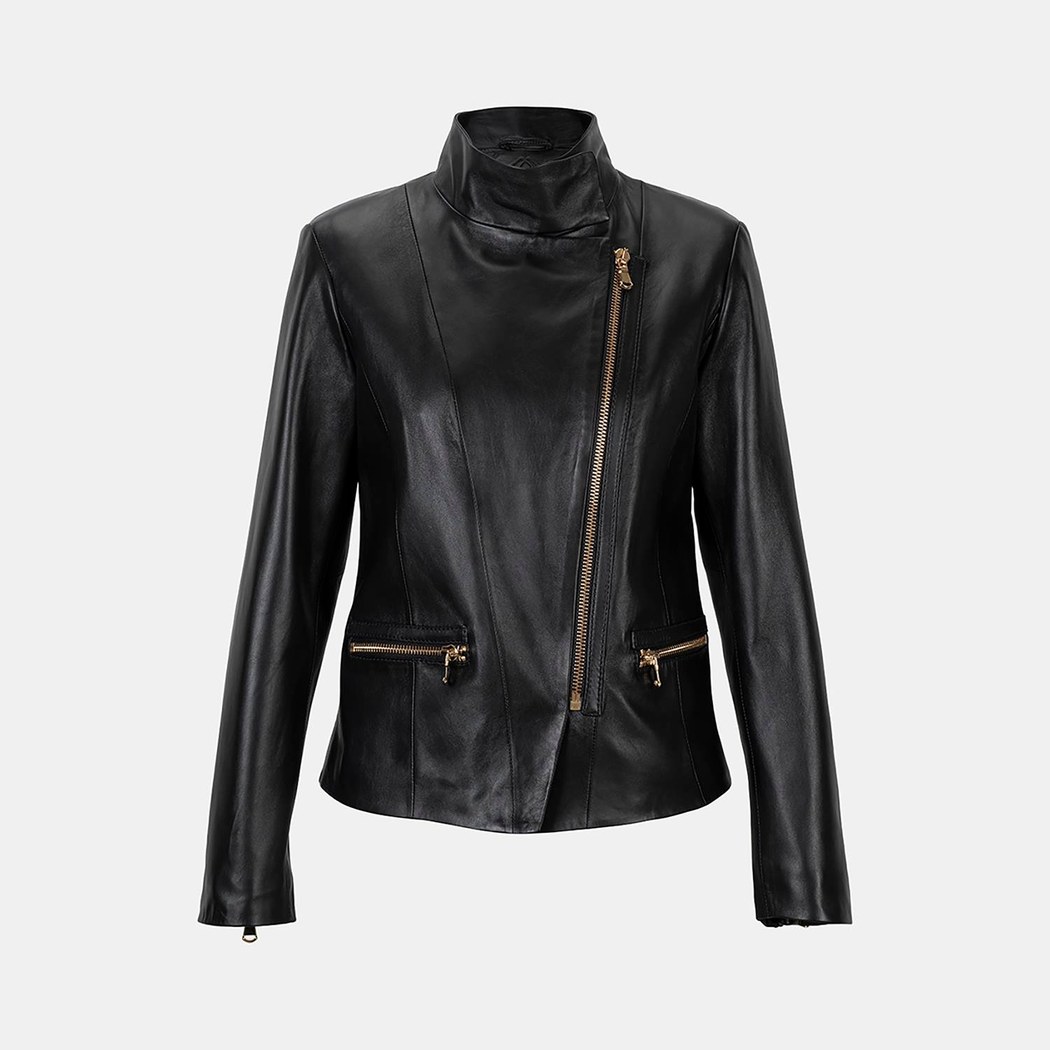 Kadın Siyah Hakim Yakalı Fit Deri Ceket