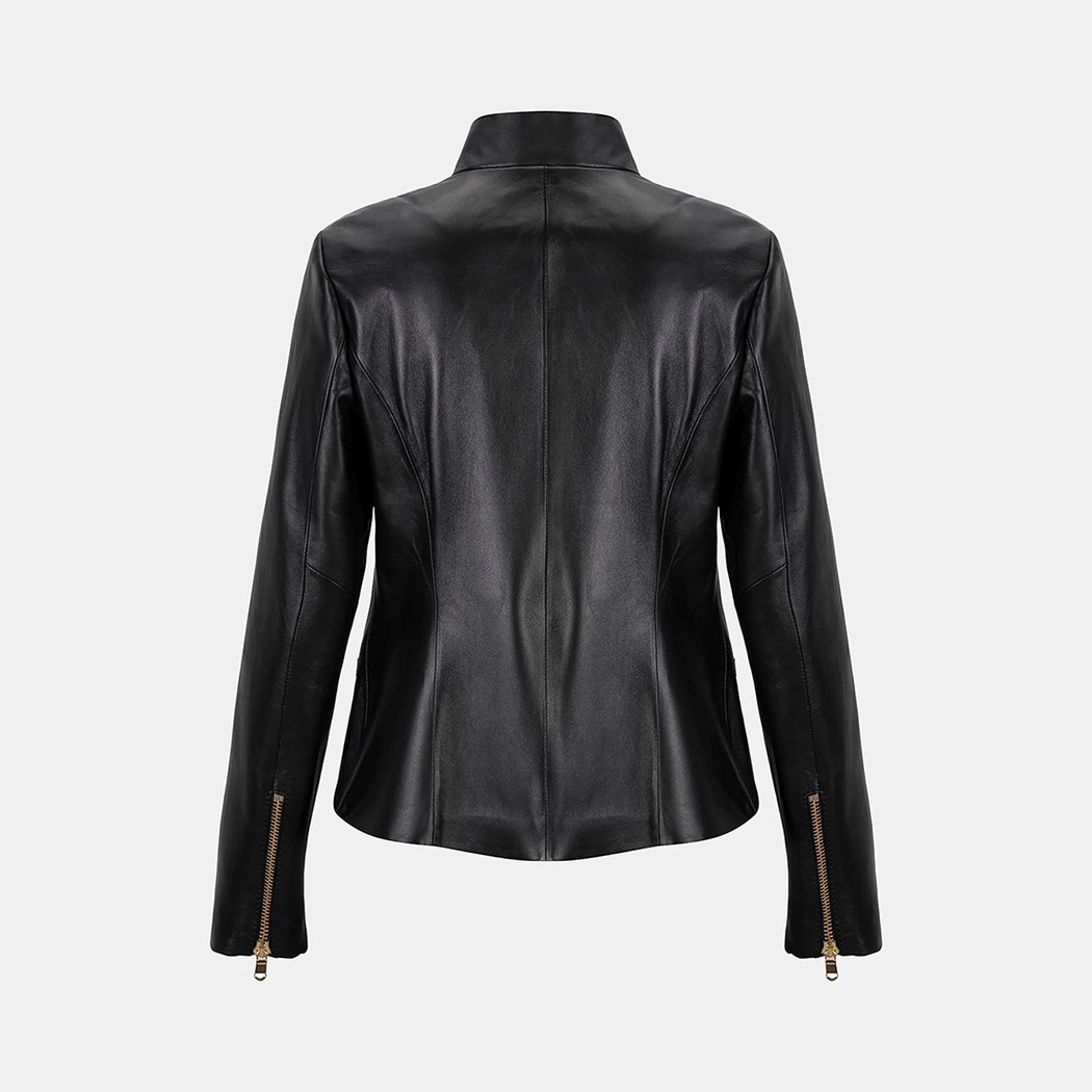 Kadın Siyah Hakim Yakalı Fit Deri Ceket