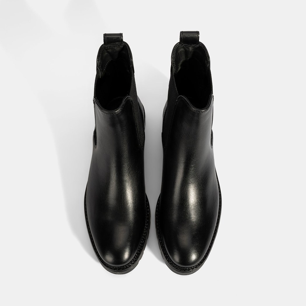 Kadın Siyah Kalın Topuklu Deri Bot