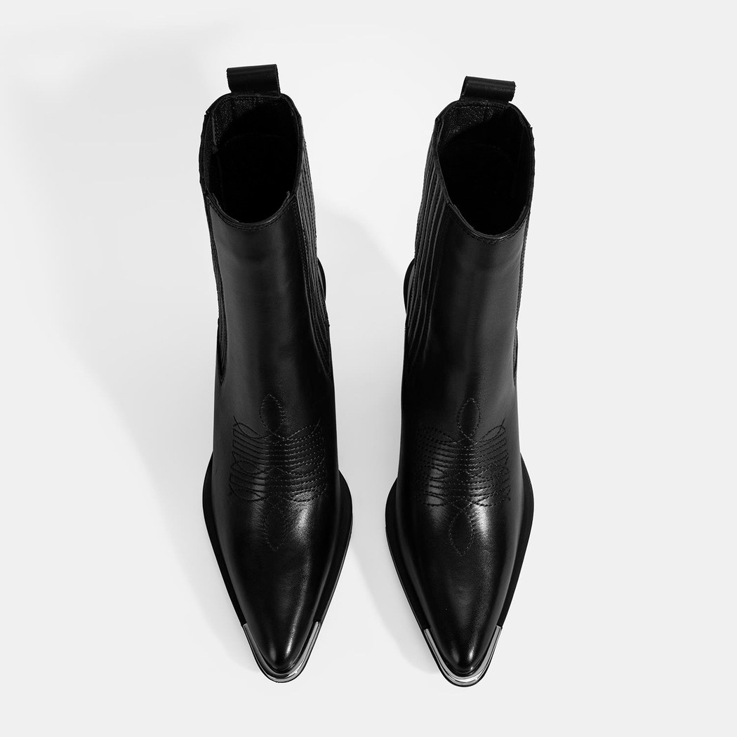 Kadın Siyah Kalın Topuklu Deri Bot