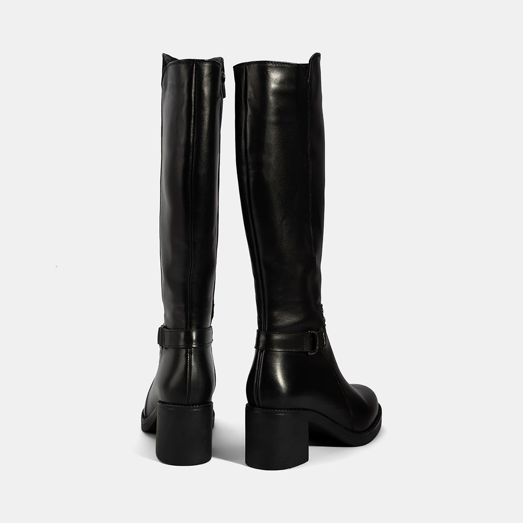 Kadın Siyah Kalın Topuklu Deri Çizme