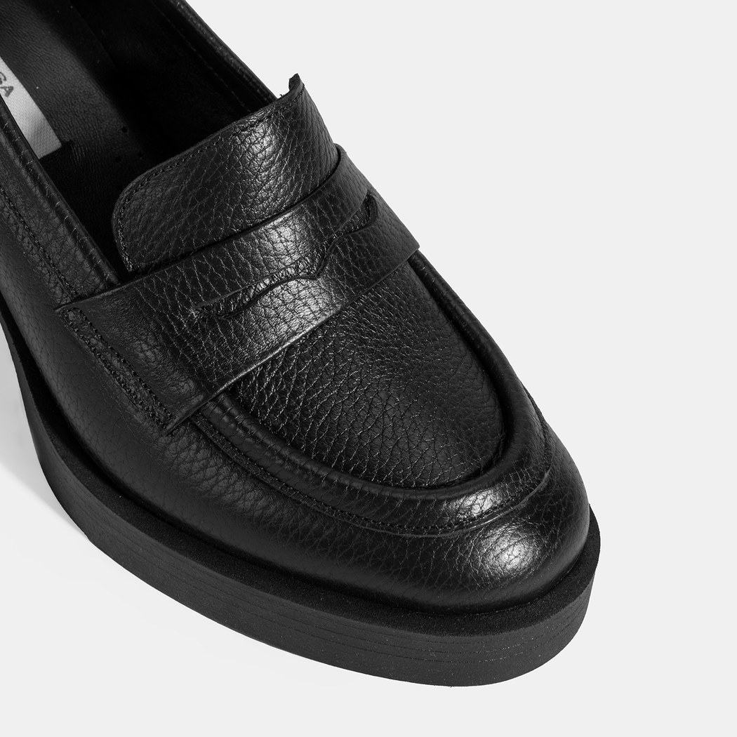 Kadın Siyah Kalın Topuklu Deri Loafer