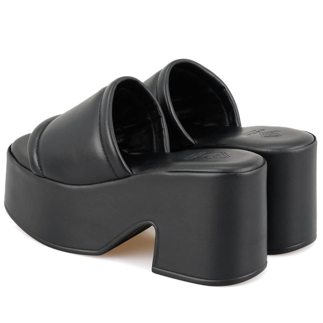 Kadın Siyah Kalın Topuklu Deri Terlik