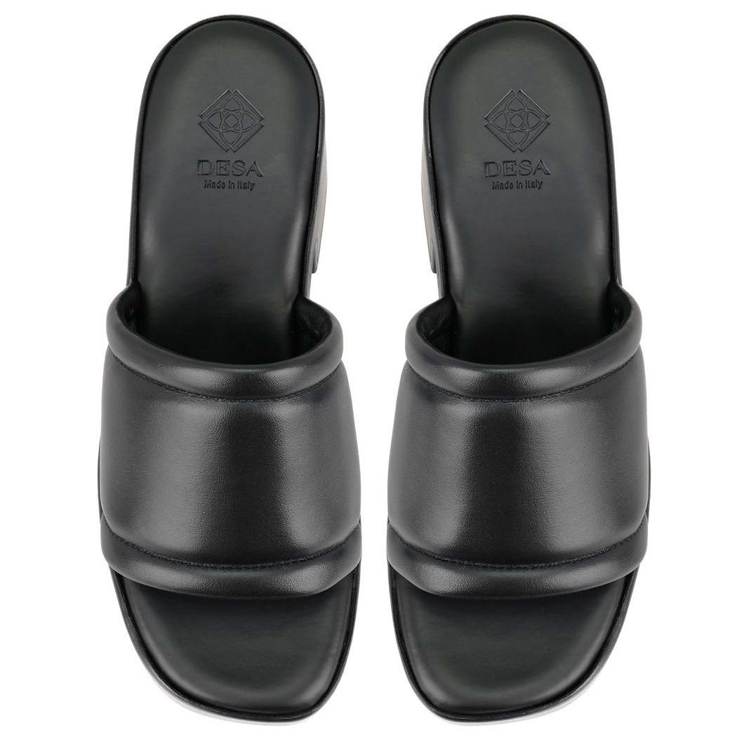 Kadın Siyah Kalın Topuklu Deri Terlik