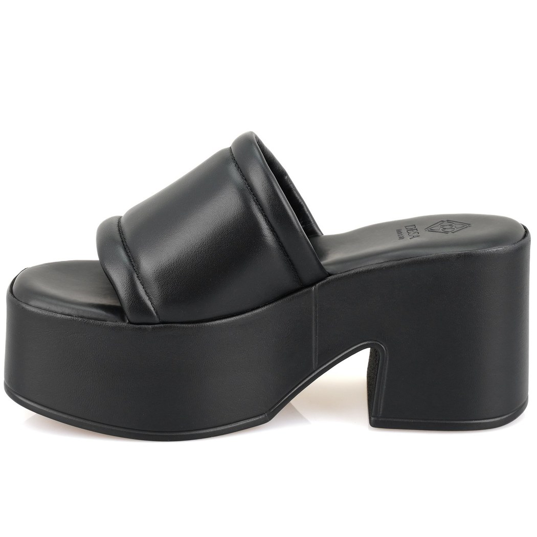 Kadın Siyah Kalın Topuklu Deri Terlik