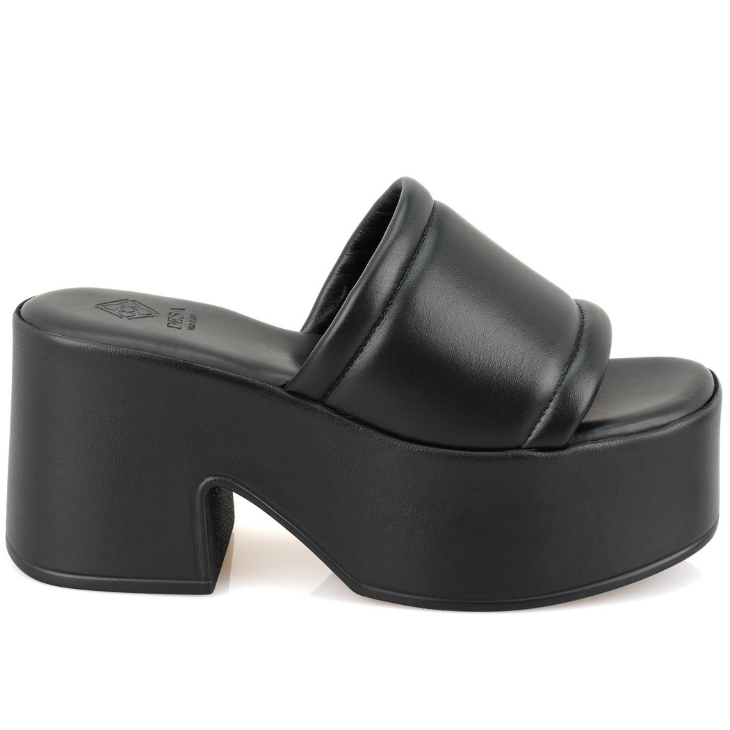 Kadın Siyah Kalın Topuklu Deri Terlik