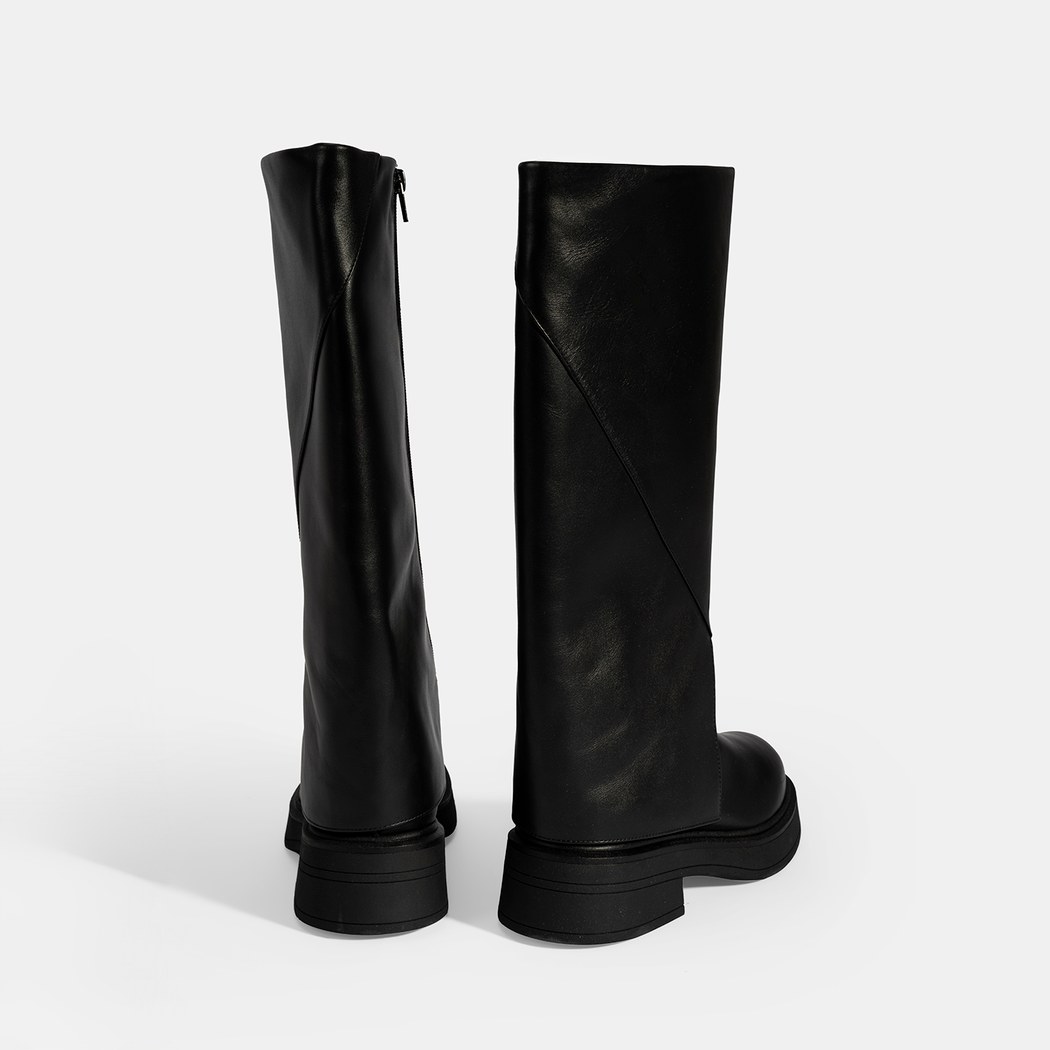 Kadın Siyah Katlama Detaylı Deri Çizme