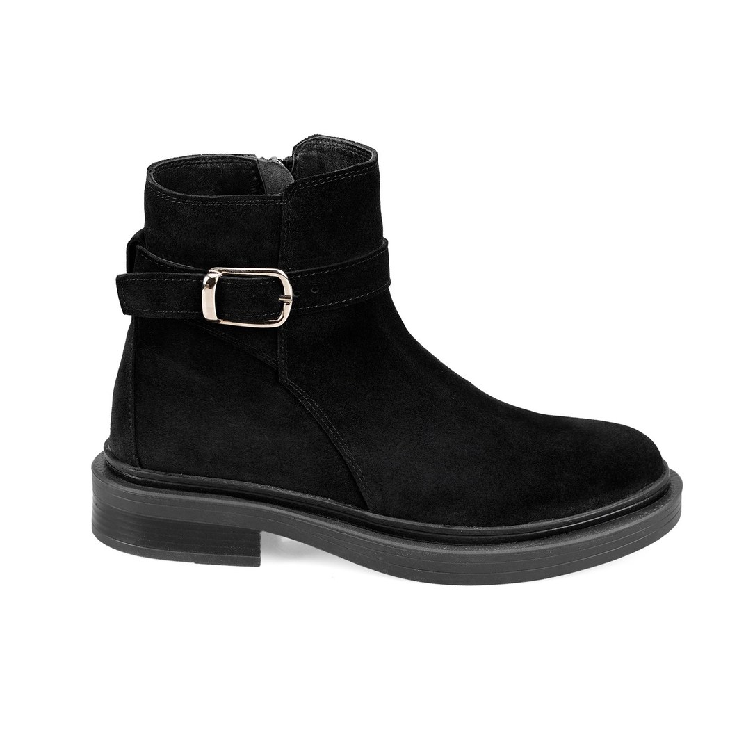 Kadın Siyah Kemer Aksesuarlı Süet Bot
